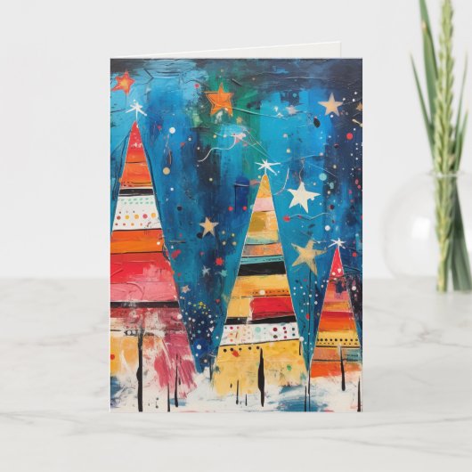 ユニークなクリスマスツリーのシーン シーズンカード (正面)