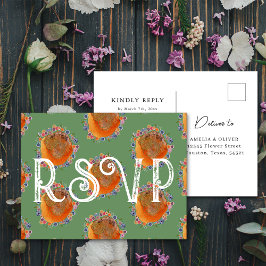 ユニークなグリーン水彩画の野の花の結婚式RSVP ポストカード