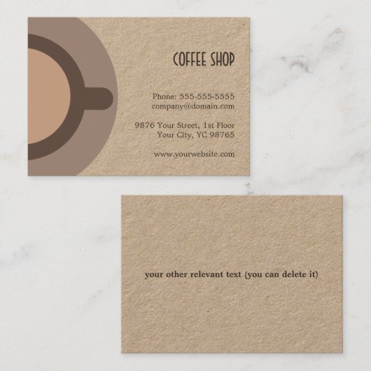 ユニークなコーヒーアイコンクラフトの喫茶店 名刺 (正面/裏面)