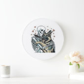ユニークなゴシック調のスケルトンがジャーマンシェパードを抱きしめる ラージ壁時計 (ホーム)