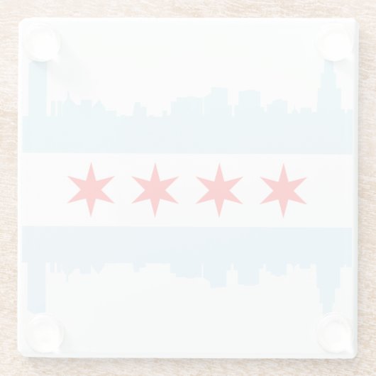 ユニークなシカゴのスカイラインの旗 ガラスコースター (裏面)
