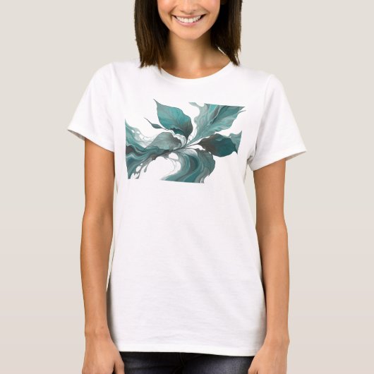 ユニークなシルバー抽象葉っぱのカスタム作成 Tシャツ (正面)