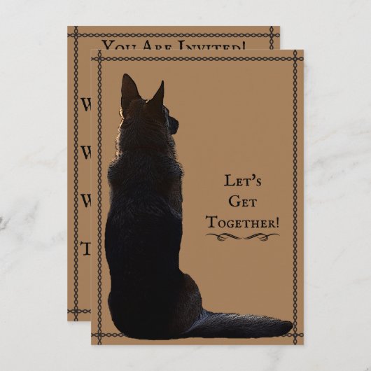 ユニークなジャーマン・シェパードのシルエット 招待状 (正面/裏面)