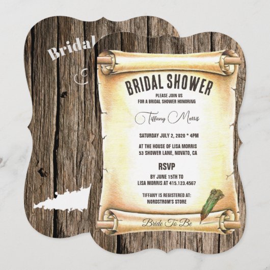 ユニークなスクロール＆フェアペン 結婚前のお茶会 招待状 (正面/裏面)