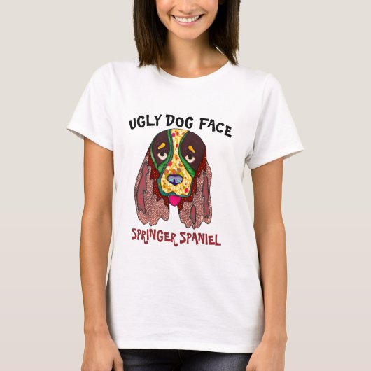 ユニークなスプリンガー・スパニエル おもしろい犬の顔 Tシャツ (正面)