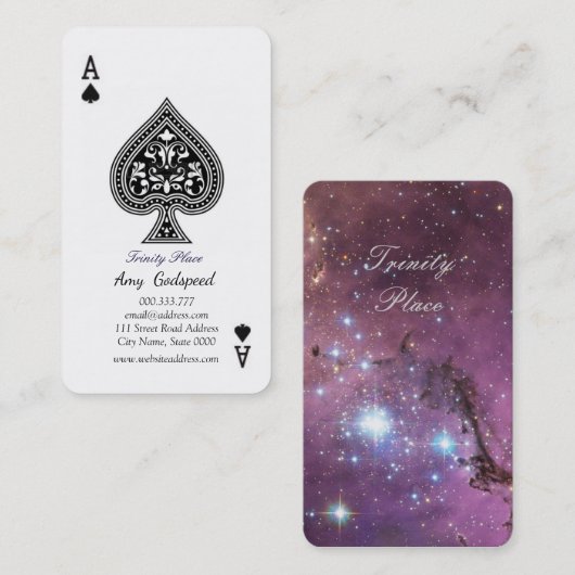 ユニークなスペードエースのトランプ柄 オシャレ 宇宙 名刺 (正面/裏面)