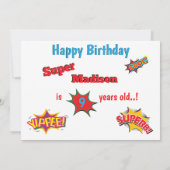 ユニークなスーパーヒーロー特別な楽しい子供の誕生日 招待状 (裏面)