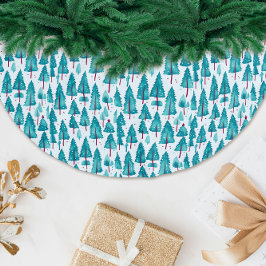 ユニークなターコイズブルーのクリスマス水彩画 ブラッシュドポリエステルツリースカート