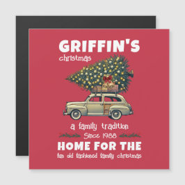 ユニークなツリーの車の赤い家族の名前のクリスマス