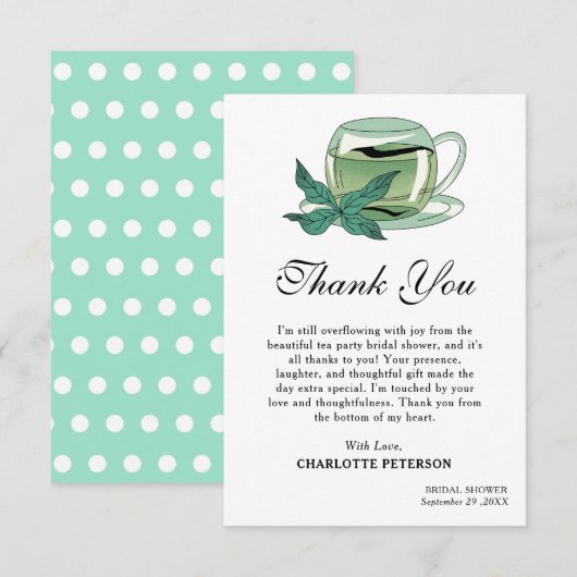ユニークなティーパーティー ブライダルシャワー サンキューカード (正面/裏面)