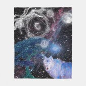 ユニークなデザインの超現実的なウルフアート フリースブランケット (正面)