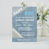 ユニークなデニムジーンズ男の子ベビーシャワー招待状 招待状 (スタンド正面)