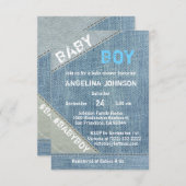 ユニークなデニムジーンズ男の子ベビーシャワー招待状 招待状 (正面/裏面)