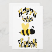 ユニークなハチの落書き 誕生日おめでとうオリジナルイラスト 招待状 (正面/裏面)