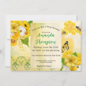 ユニークなハニーハローイエローチョウとハチのベビーシャワー 招待状 (正面)