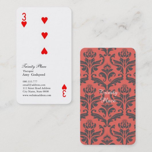 ユニークなハートのトランプ柄　オシャレでユニーク 名刺 (正面/裏面)