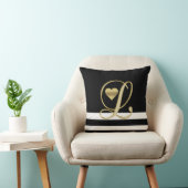 ユニークなハートのモノグラムの金ゴールドのイニシャル黒か白 クッション (椅子)