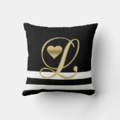 ユニークなハートのモノグラムの金ゴールドのイニシャル黒か白 クッション (裏面)