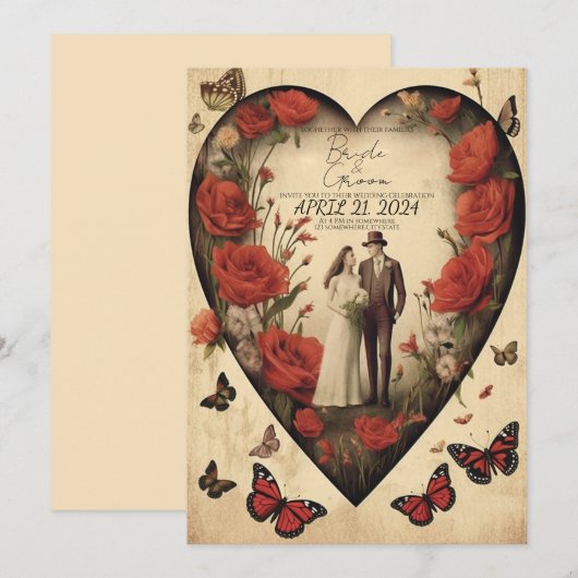 ユニークなハート型結婚式招待状 招待状 (正面/裏面)