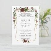 ユニークなバーガンディークリーム花モチーフゴールド結婚式 招待状 (スタンド正面)