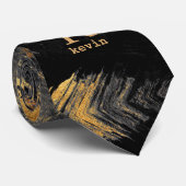 ユニークなパーソナライズされたブラックゴールドのモノグラム名前 ネクタイ (ロール)