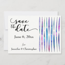 ユニークなパープル・ピンク・ブルーのモダンなSave the Date セーブザデート