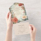 ユニークなビクトリアンロイヤルフラワーのウェディング オールインワン招待状 (貼ってはがせる)