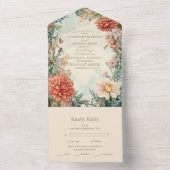 ユニークなビクトリアンロイヤルフラワーのウェディング オールインワン招待状 (内側)