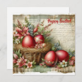 ユニークなビンテージのイースターエッグと春の花のカード シーズンカード (正面/裏面)