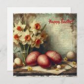 ユニークなビンテージのイースターエッグと黄色の水仙 シーズンカード (正面/裏面)