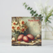 ユニークなビンテージのイースターエッグと黄色の水仙 シーズンカード (スタンド正面)