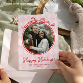 ユニークなピンクと赤のホリデーシーズンにぴったりなリボン シーズンカード