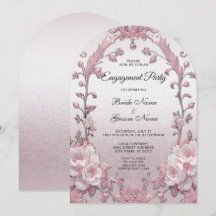ユニークなピンクの花のエンゲージメント招待状