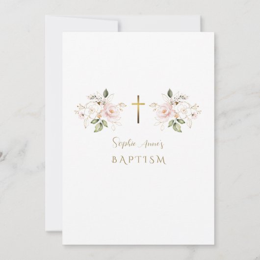 ユニークなピンク赤面ゴールド花ガールバプテスマ 招待状 (裏面)