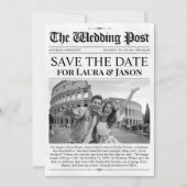 ユニークなフォトセーブ・ザ・デート ウェディング新聞 招待状 (正面)