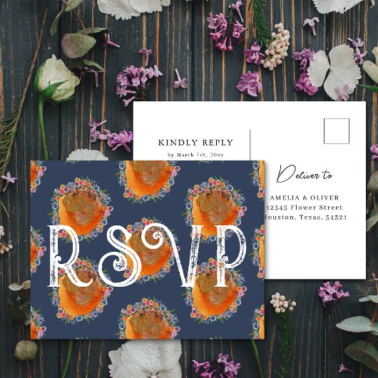 ユニークなフローラル+水彩画風の野の花の結婚式RSVP ポストカード