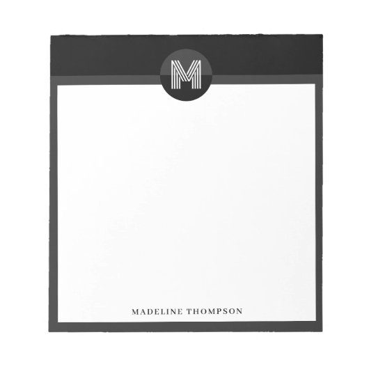 ユニークなブラック グレー ホワイト ジオメトリック モダン モノグラム ノートパッド (正面)