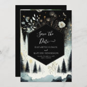 ユニークなプリント可能な魔法の森のウェディング セーブザデート (正面/裏面)