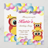 ユニークなベビーオウルの誕生日 招待状 (正面/裏面)