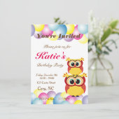ユニークなベビーオウルの誕生日 招待状 (スタンド正面)
