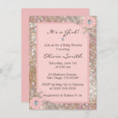 ユニークなベビーシャワー招待状の女の子-ピンク、ブラウン 招待状 (正面/裏面)