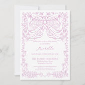 ユニークなペン画のクラシックベイビーガール 招待状 (正面)