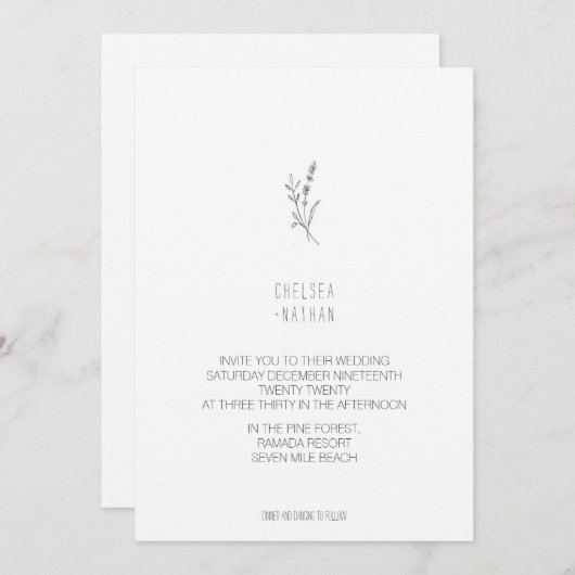 ユニークなミニマリストアイボリーウェディング招待状 招待状 (正面/裏面)