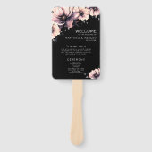 ユニークなモダンピンクの花の結婚式プログラム ハンドファン (正面)