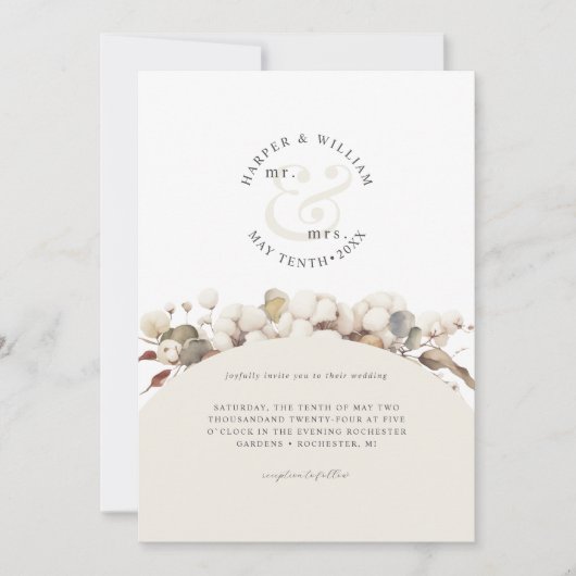 ユニークなモノグラムの現代ボヘミアンスタイルのウェディング 招待状 (正面)