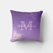 ユニークなモノグラムの紫色の蝶水彩画の女の子 クッション (正面)