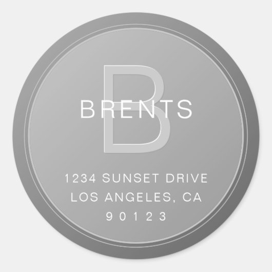 ユニークなモノグラム グレー グラデーション 返信アドレス ラウンドシール (正面)