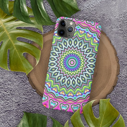 ユニークなライムグリーンターコイズピンクの曼荼羅アート Case-Mate iPhoneケース