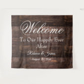 ユニークなラスティック ハッピーエバーアフター ウェディング バックドロップ タペストリー (正面(横))