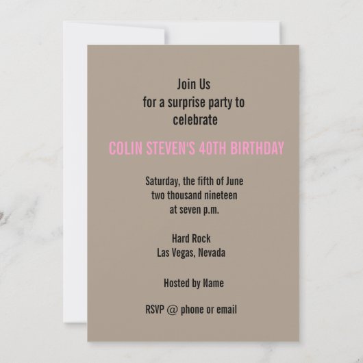 ユニークなラスベガス誕生日パーティーの招待状 招待状 (裏面)